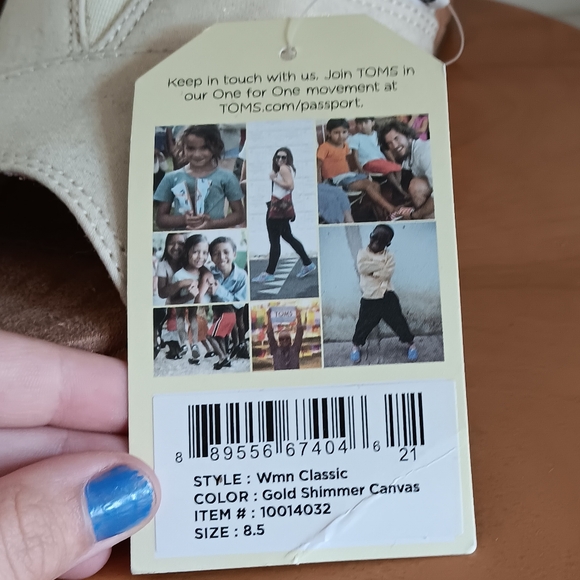 NEW TOMS Classic Wedge Peep-Toe Shoe Gold Shimmer Canvas Size 8.5 - Picture 4 of 6